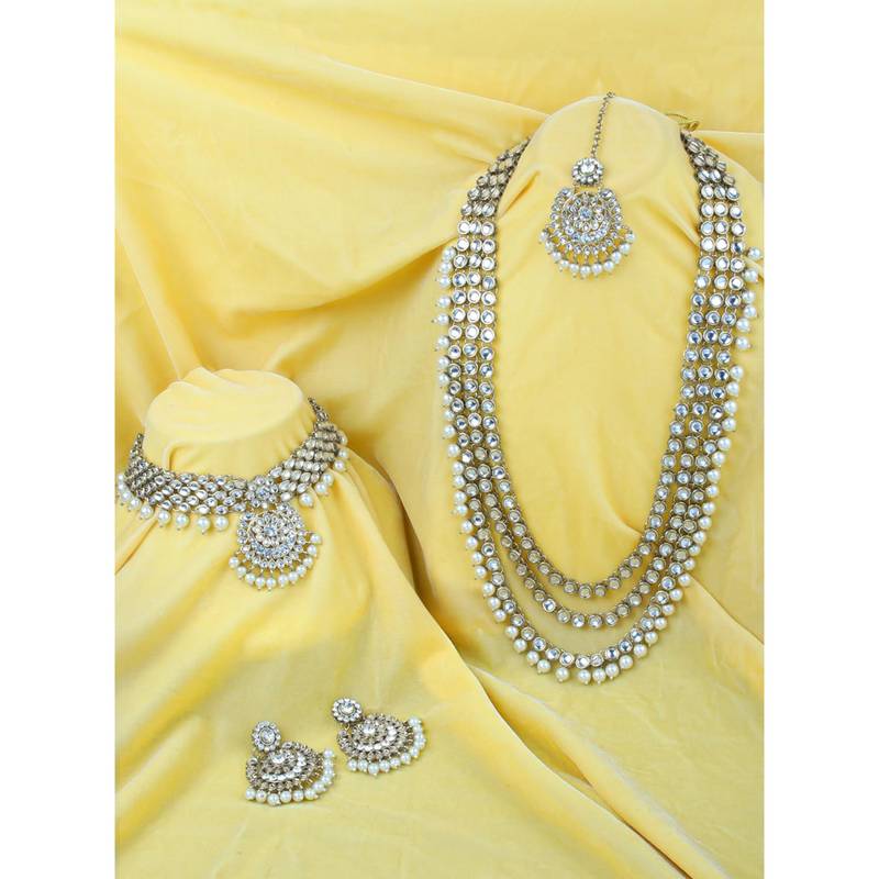 Aheli kundan faux bead bridal necklace jewellery set for women