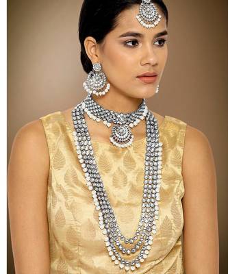 Aheli kundan faux bead bridal necklace jewellery set for women 2