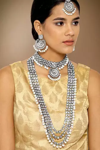 Aheli kundan faux bead bridal necklace jewellery set for women