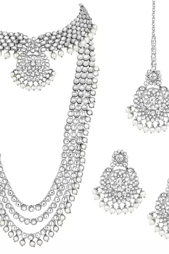 Aheli kundan faux bead bridal necklace jewellery set for women