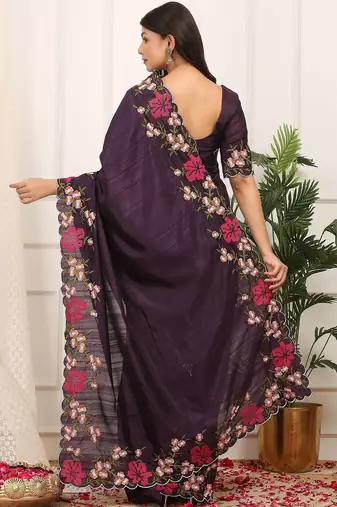 Blue embroidered blouse with embroidered saree