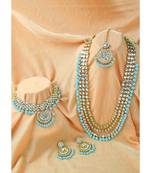 Aheli kundan faux beads studded bridal necklace jewellery set for women