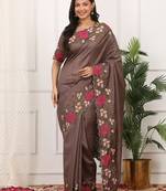 Coffee embroidered blouse with embroidered saree