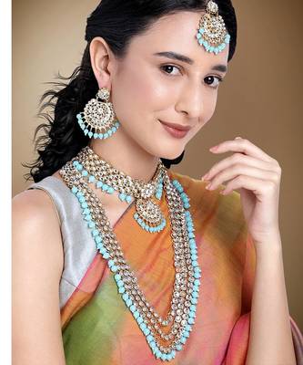 Aheli kundan faux beads studded bridal necklace jewellery set for women 2