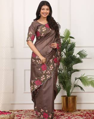Coffee embroidered blouse with embroidered saree 2