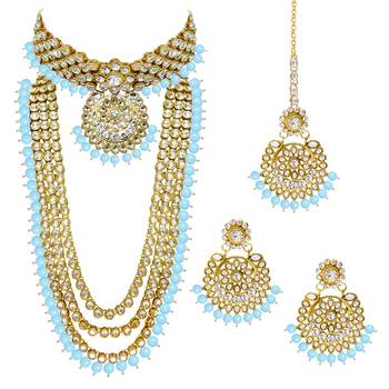 Aheli kundan faux beads studded bridal necklace jewellery set for women 3
