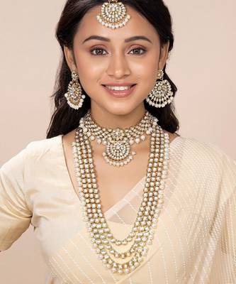 Aheli kundan faux beads studded bridal jewellery set gift for women 1