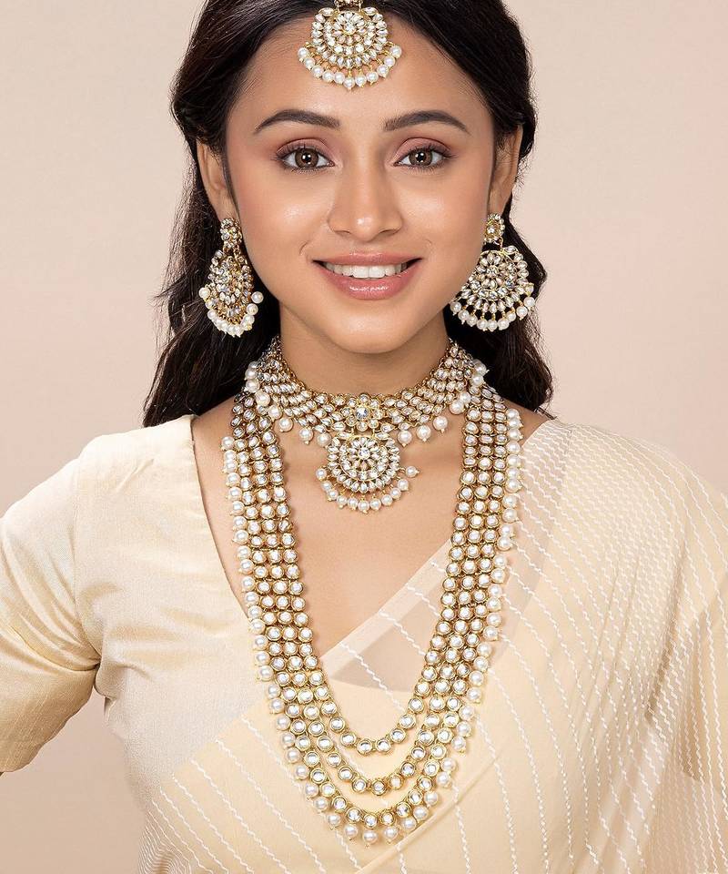 Aheli kundan faux beads studded bridal jewellery set gift for women