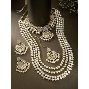 Aheli kundan faux beads studded bridal jewellery set gift for women 2