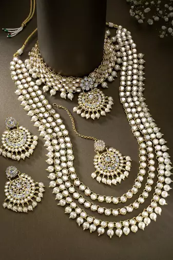 Aheli kundan faux beads studded bridal jewellery set gift for women