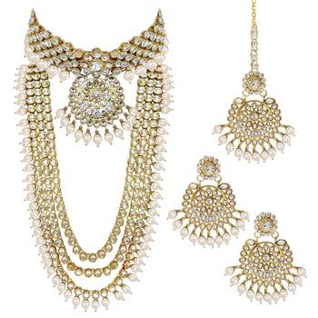 Aheli kundan faux beads studded bridal jewellery set gift for women 3