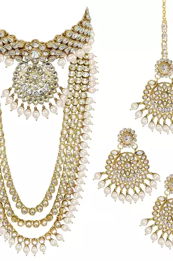 Aheli kundan faux beads studded bridal jewellery set gift for women