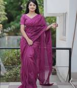 Wine embroidered blouse with embroidered saree