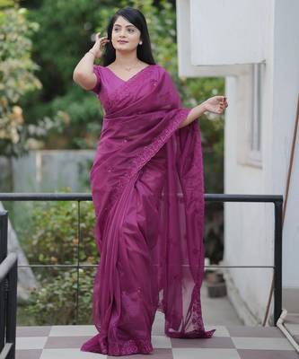 Wine embroidered blouse with embroidered saree 2