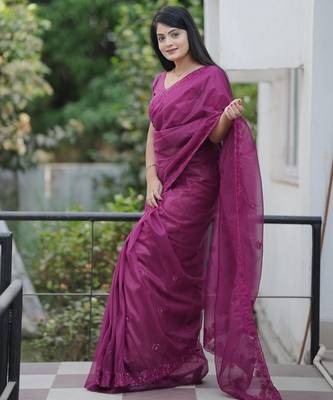 Wine embroidered blouse with embroidered saree 3