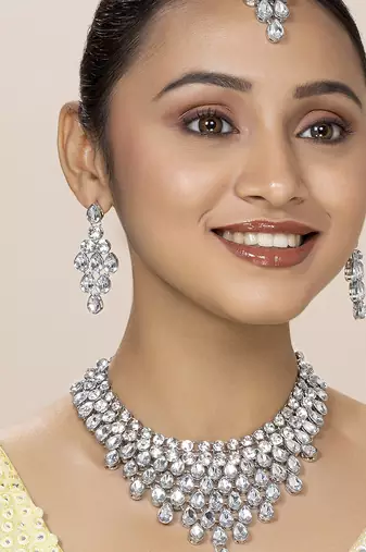 Aheli ethnic indian traditional kundan dulhan bridal with earring maang tikka jewellery set