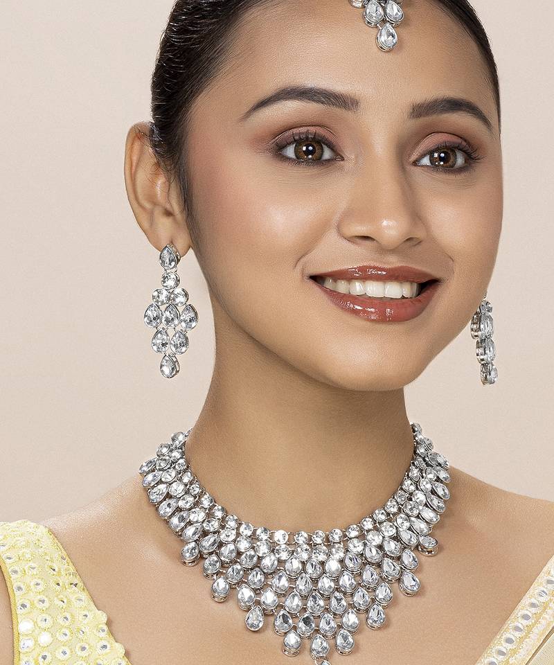 Aheli ethnic indian traditional kundan dulhan bridal with earring maang tikka jewellery set
