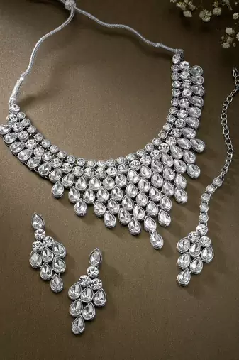 Aheli ethnic indian traditional kundan dulhan bridal with earring maang tikka jewellery set