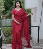Red embroidered blouse with embroidered saree