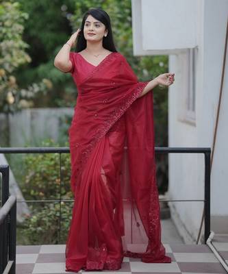 Red embroidered blouse with embroidered saree 2