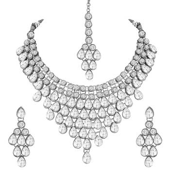 Aheli ethnic indian traditional kundan dulhan bridal with earring maang tikka jewellery set 3