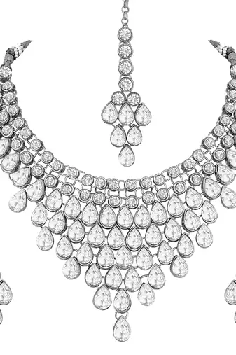 Aheli ethnic indian traditional kundan dulhan bridal with earring maang tikka jewellery set