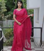 Pink embroidered blouse with embroidered saree