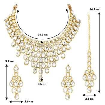 Aheli kundan choker necklace with earring maang tikka traditional jewellery set 4
