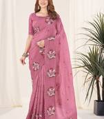 Pink embroidered blouse with embroidered saree