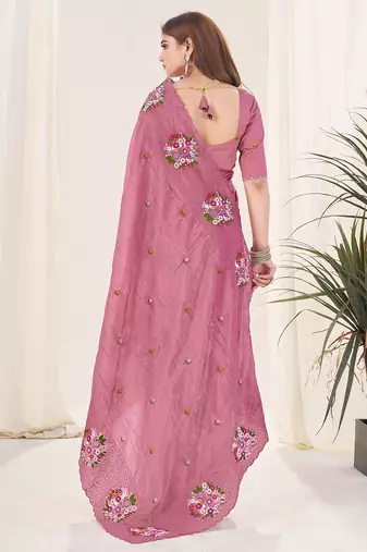 Pink embroidered blouse with embroidered saree