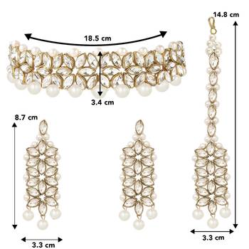 Aheli indian traditional kundan white pearl wedding bridal choker necklace with earring maang tikka 4