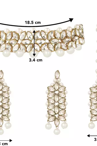 Aheli indian traditional kundan white pearl wedding bridal choker necklace with earring maang tikka