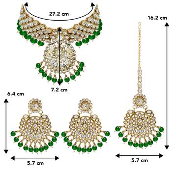 Aheli indian traditional green kundan bead choker necklace with earring mangtikka jewellery set 4