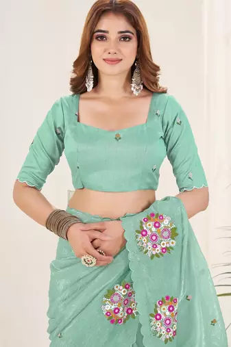 Blue embroidered blouse with embroidered saree
