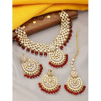 Aheli indian traditional maroon kundan bead choker necklace with earring mangtikka jewellery set 2