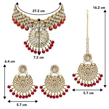 Aheli indian traditional maroon kundan bead choker necklace with earring mangtikka jewellery set 4