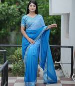 Blue embroidred with embellished blouse & saree