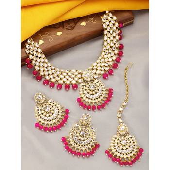 Aheli indian traditional kundan brass alloy bead choker necklace with earring mangtikka jewellery set 2