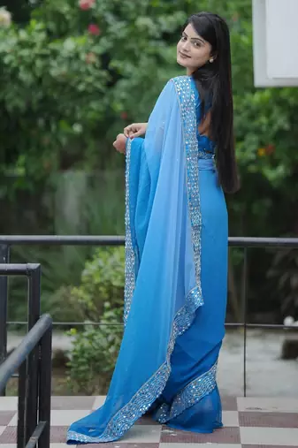 Blue embroidred with embellished blouse & saree