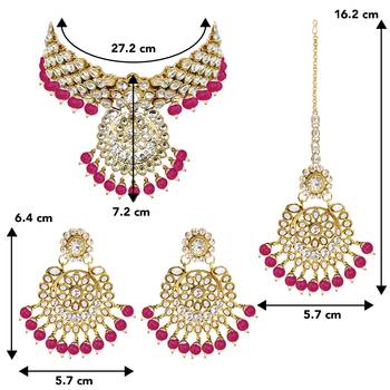 Aheli indian traditional kundan brass alloy bead choker necklace with earring mangtikka jewellery set 4