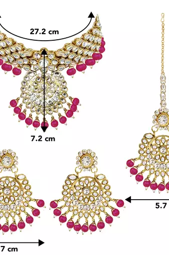 Aheli indian traditional kundan brass alloy bead choker necklace with earring mangtikka jewellery set