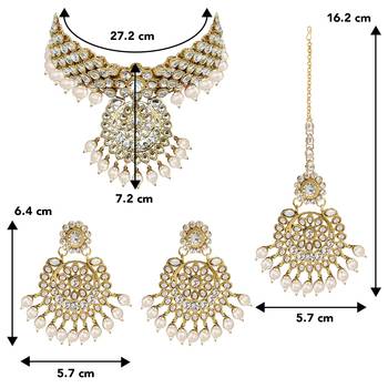 Aheli indian traditional white kundan bead choker necklace with earring mangtikka jewellery set 4