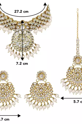 Aheli indian traditional white kundan bead choker necklace with earring mangtikka jewellery set