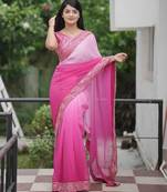 Pink embroidred with embellished blouse & saree