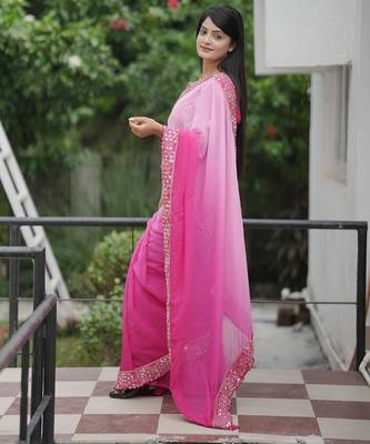 Pink embroidred with embellished blouse & saree 2