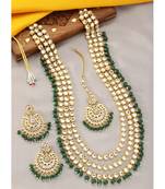 Aheli brass and kundan long necklace with maang tikka & earrings set