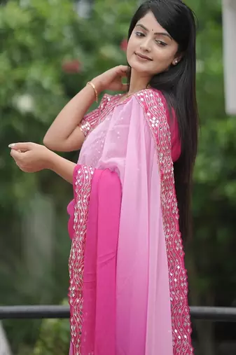 Pink embroidred with embellished blouse & saree