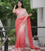 Peach embroidred with embellished blouse & saree