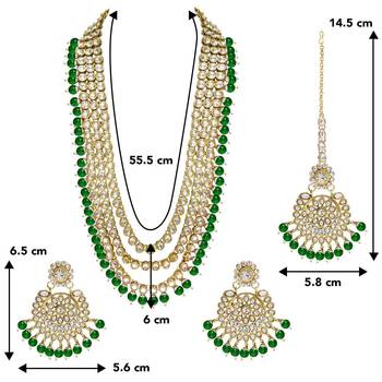 Aheli brass and kundan long necklace with maang tikka & earrings set 4