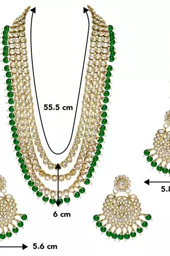 Aheli brass and kundan long necklace with maang tikka & earrings set